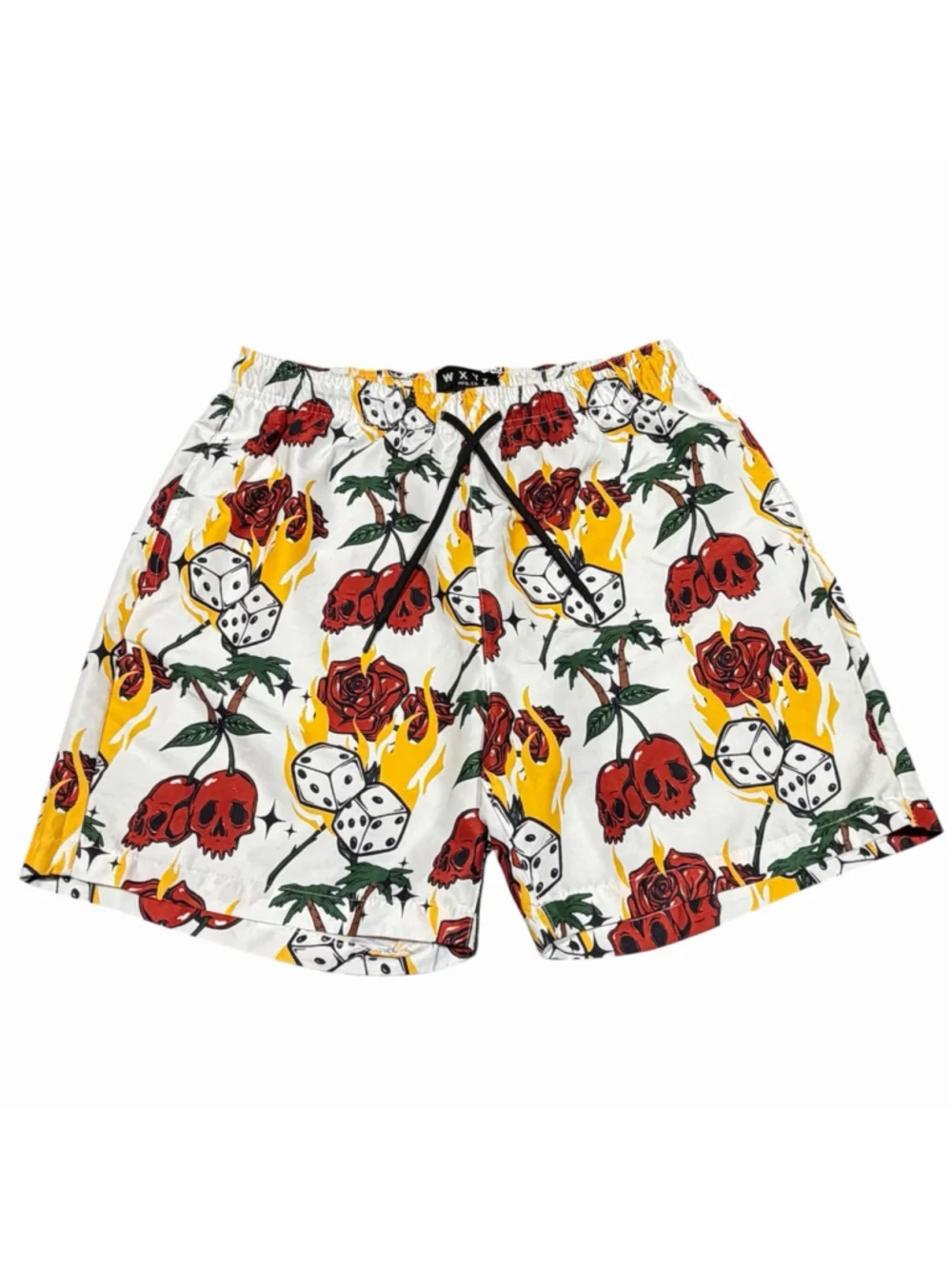 WXYZ MFG. CO Skull Flames Palm Trees Mens Swim‎ Trunks Medium Shorts Beach Dice